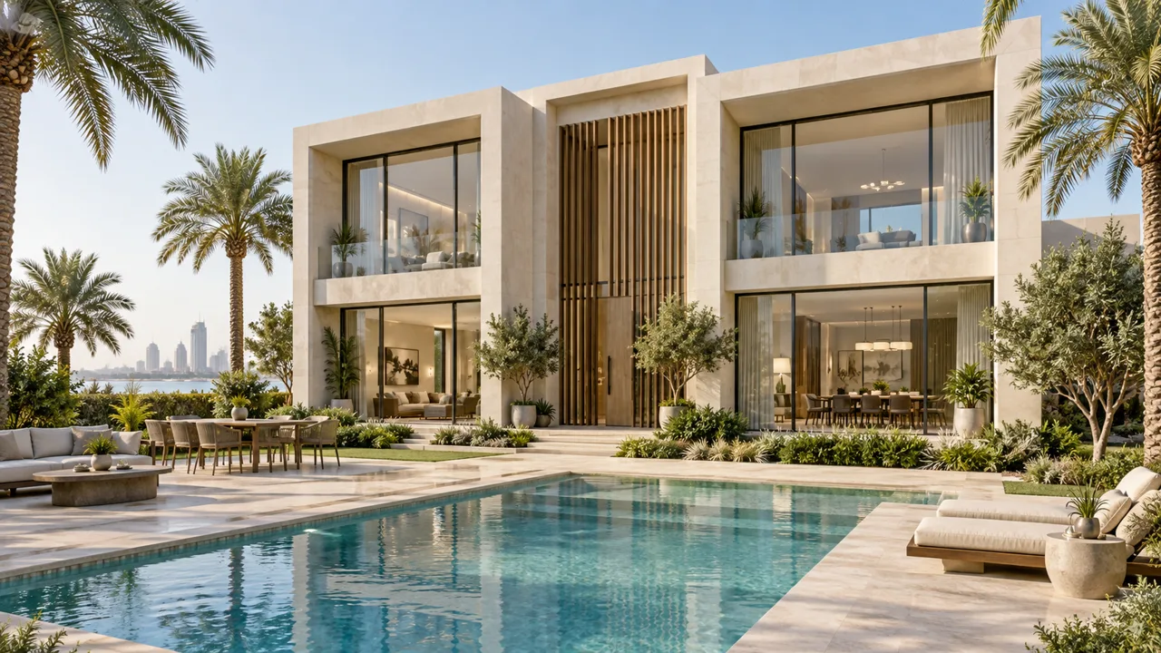 AI architectural illustration of an Abu Dhabi villa concept